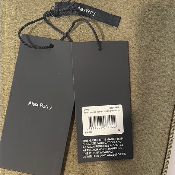 Alex Perry Draven Stretch Crepe Curved Sweetheart Khaki Green Midi Dress Size 8 - Picture 7 of 9